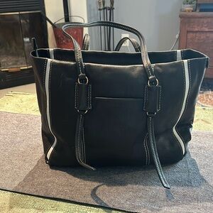 ALCO Black Leather Shoulder Bag With White Stripe
